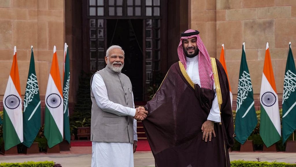 Prime Minister Narendra Modi with Saudi Arabia’s Crown Prince and Prime Minister Mohammed bin Salman bin Abdulaziz Al Saud